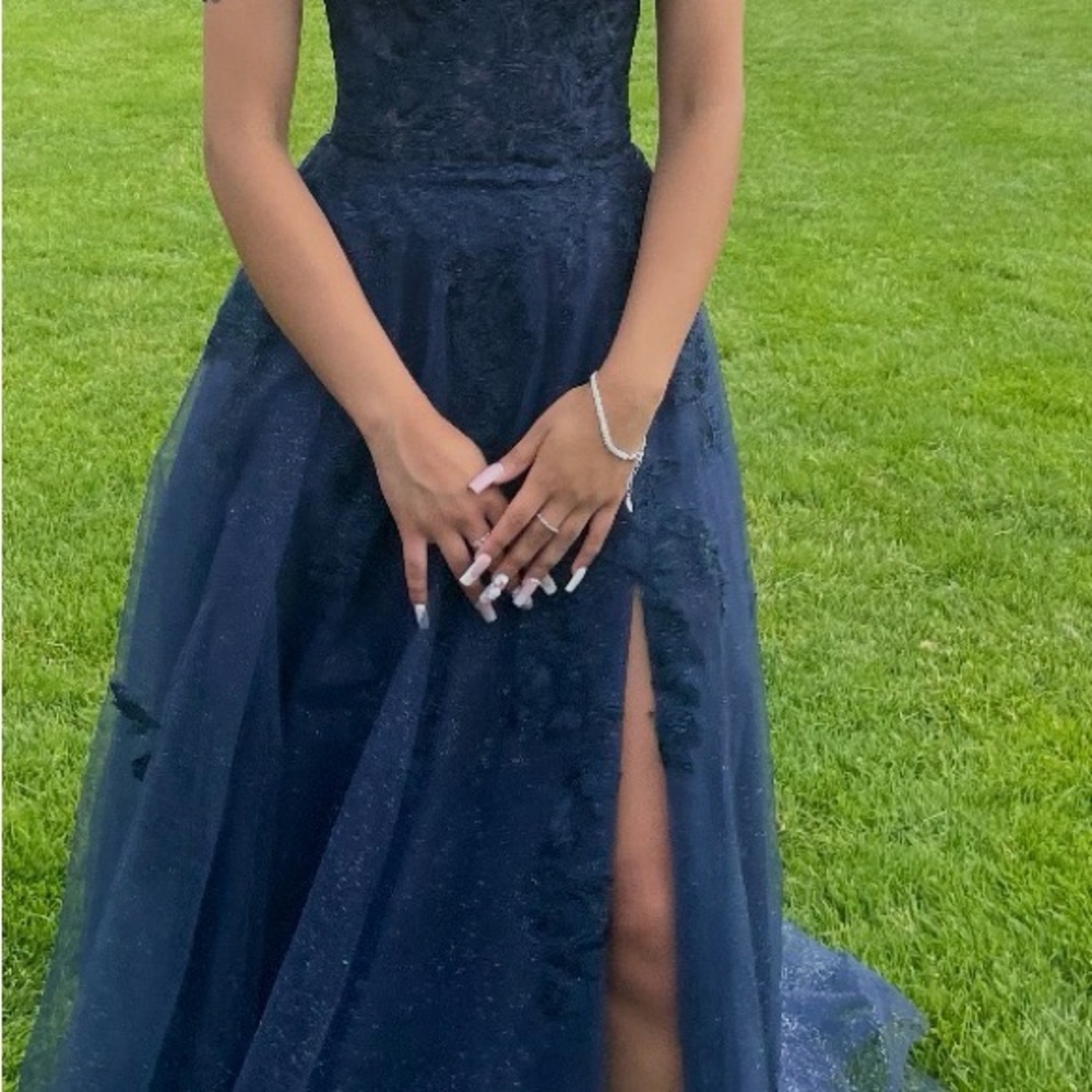 Navy Prom Dress Size 00 with Pockets - Picture 3 of 9